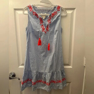 ! Sail To Sable Sts White Blue Stripes Embroidered Sleeveless dress XS